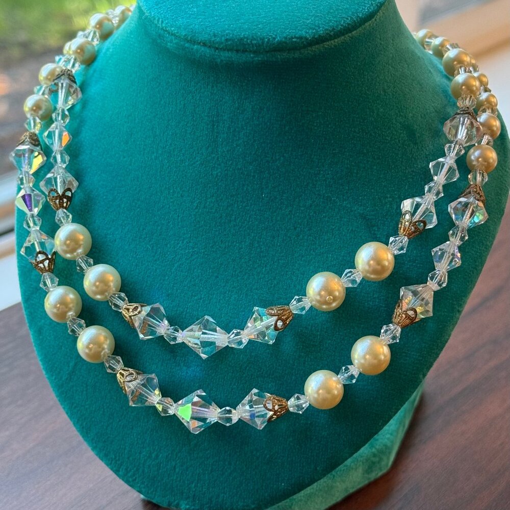 1960s Lady Ellen Aurora Crystal and Faux Pearl Necklace